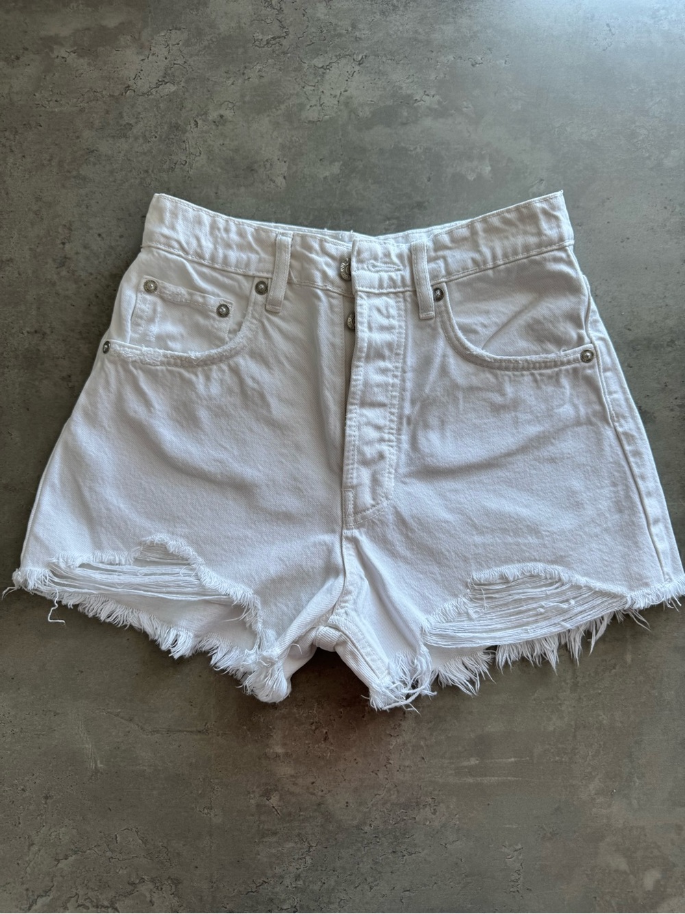 Zara High-Waist White Denim Frayed Hem Shorts